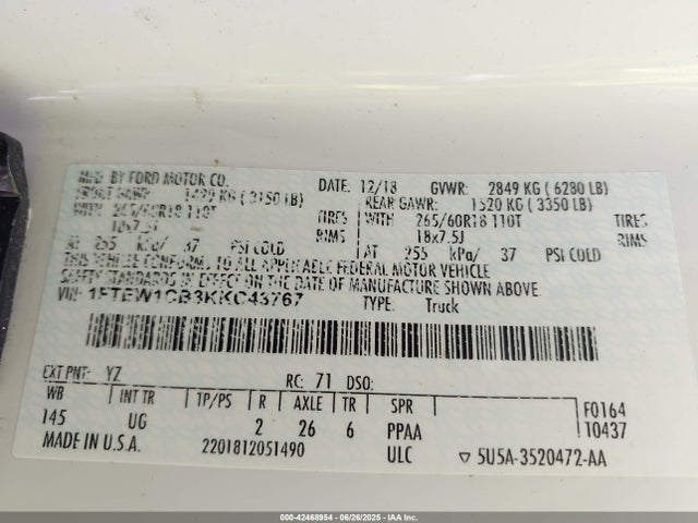Ford 3.3l tivct 2019 1FTEW1CB3KKC43767 Image 9