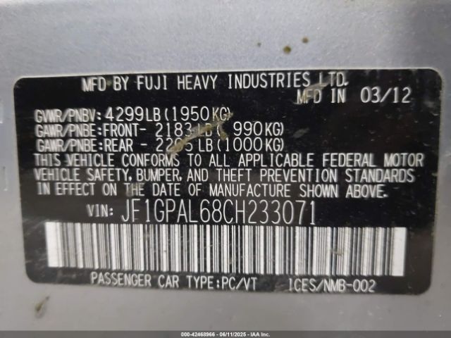 2012 SUBARU IMPREZA JF1GPAL68CH233071 Photo 8
