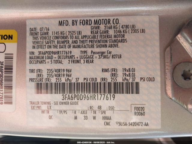 2017 FORD FUSION 3FA6P0D96HR177619 Photo 8
