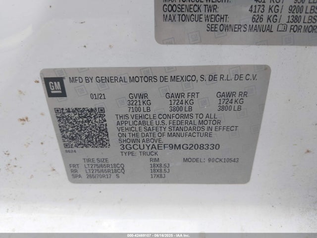 3GCUYAEF9MG208330 Chevrolet l82 - di, alum, gen 5, var 1