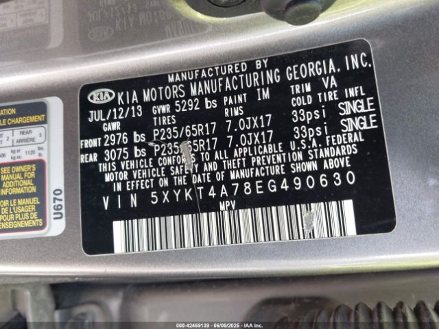 5XYKT4A78EG490630 KIA Sorento Lx V6