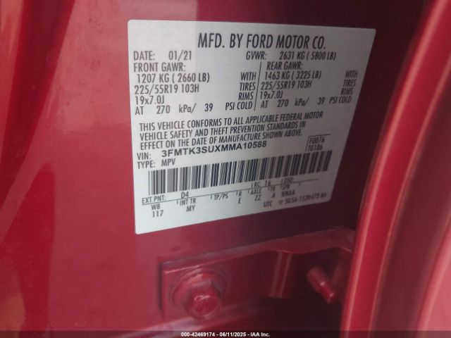 3FMTK3SUXMMA10588 Ford 2021
