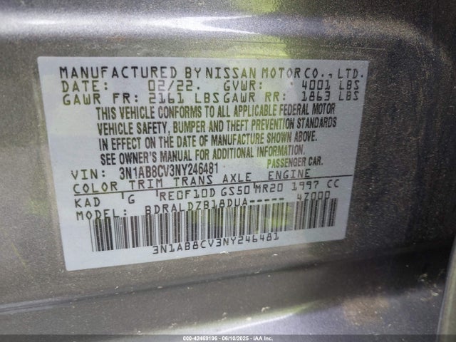 3N1AB8CV3NY246481 Nissan 2022