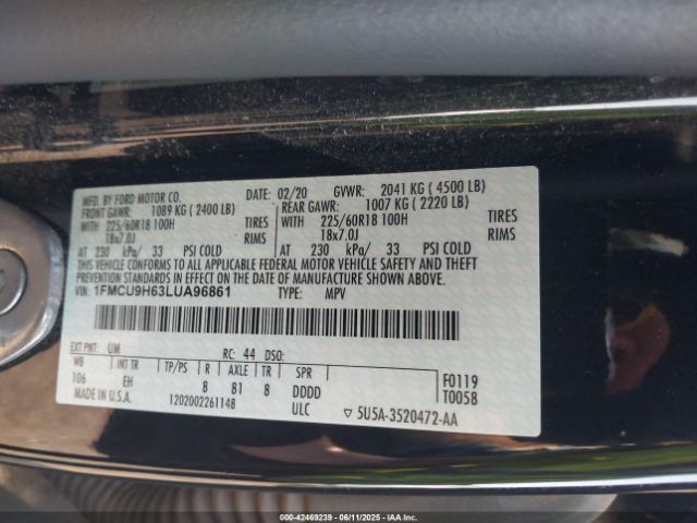 2020 FORD ESCAPE 1FMCU9H63LUA96861 Photo 8