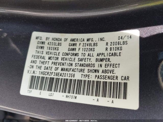 Honda k24w1 2014 1HGCR2F38EA201356 Image 9