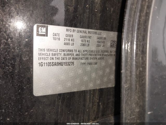 1G1105SA8HU153276 Chevrolet lcv -sidi: spark ignited direct injection, dcvcp, vvt: variable valve timing, e85 max, e0-e100, alum