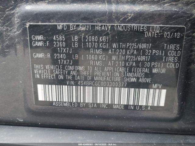 2013 SUBARU OUTBACK 4S4BRCGC0D3300377 Photo 8