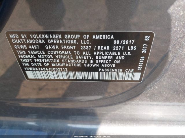 2018 VOLKSWAGEN PASSAT 1VWBA7A34JC002712 Photo 8