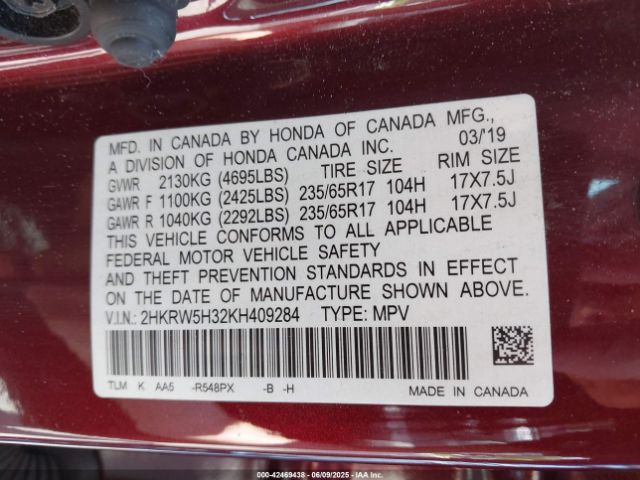 2HKRW5H32KH409284 Honda CR-V LX