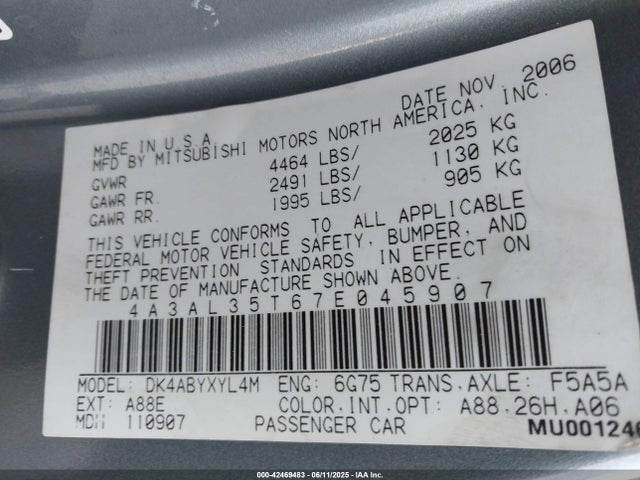 2007 MITSUBISHI ECLIPSE SPYDER 4A3AL35T67E045907 Photo 8