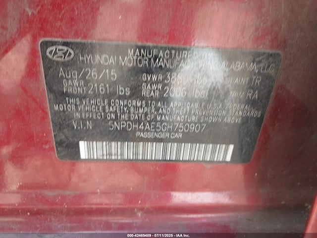 Hyundai dohc mpi nu 2016 5NPDH4AE5GH750907 Image 9