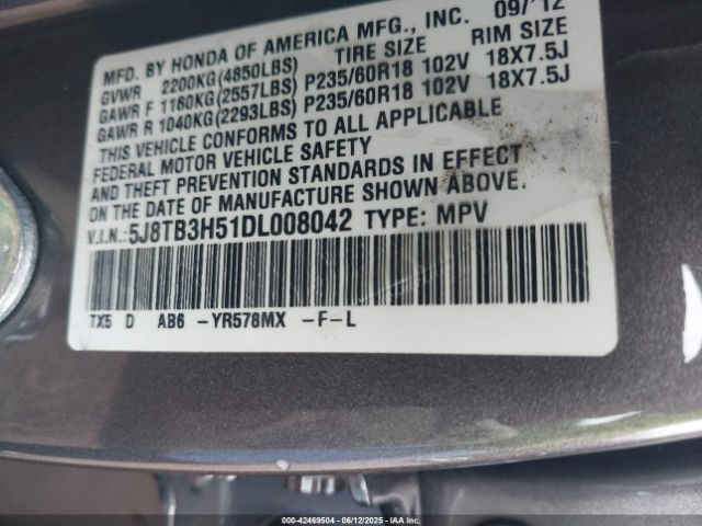 2013 ACURA RDX 5J8TB3H51DL008042 Photo 8