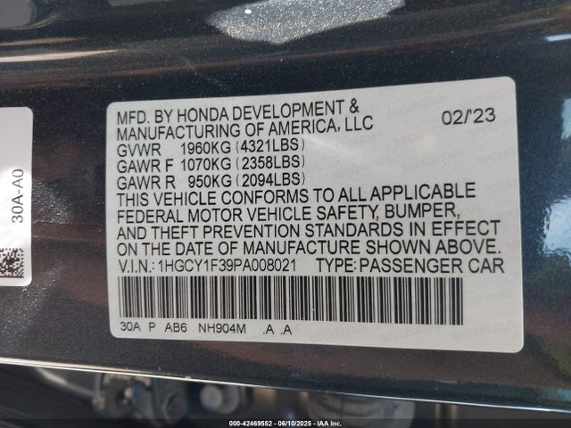 1HGCY1F39PA008021 Honda l15be