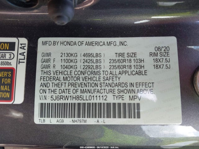5J6RW1H85LL011112 Honda l15be
