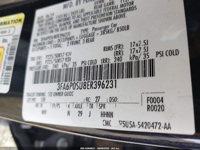 3FA6P0SU8ER396231 Ford Fusion Energi Titanium