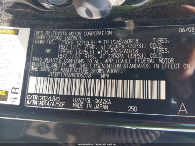 2008 TOYOTA 4RUNNER JTEBT17R38K006378 Photo 8