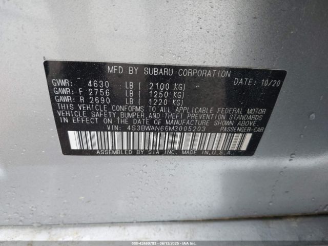 2021 SUBARU LEGACY 4S3BWAN66M3005203 Photo 8