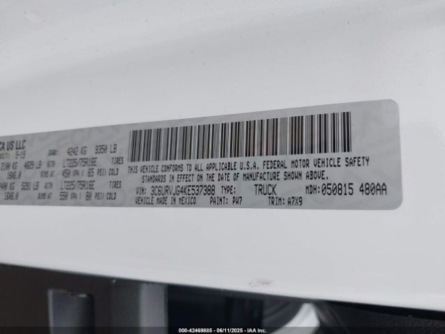 3C6URVJG4KE537388 RAM Promaster 3500 Cargo Van High Roof 159 Wb Ext