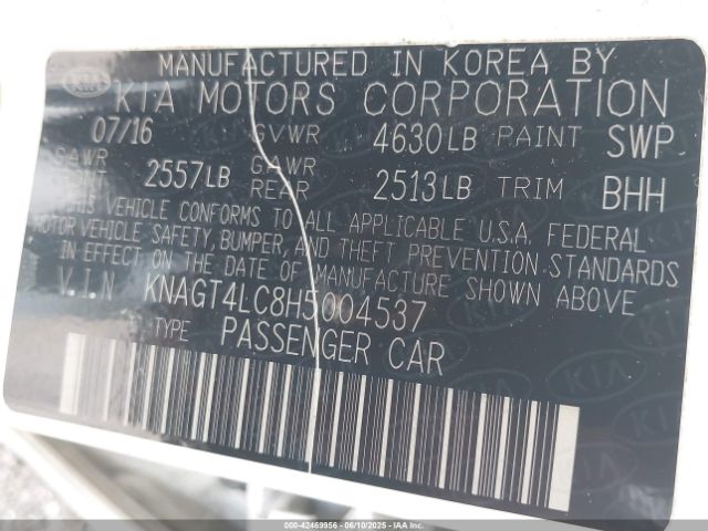 KNAGT4LC8H5004537 KIA OPTIMA HYBRID