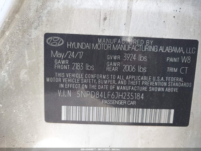 5NPD84LF6JH235184 Hyundai mpi nu
