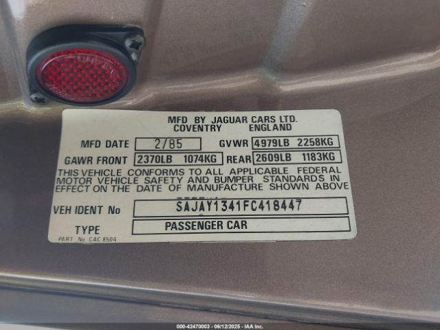 1985 JAGUAR XJ6 SAJAY1341FC418447 Photo 8