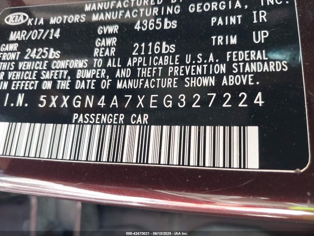 5XXGN4A7XEG327224 KIA dohc gdi theta ii