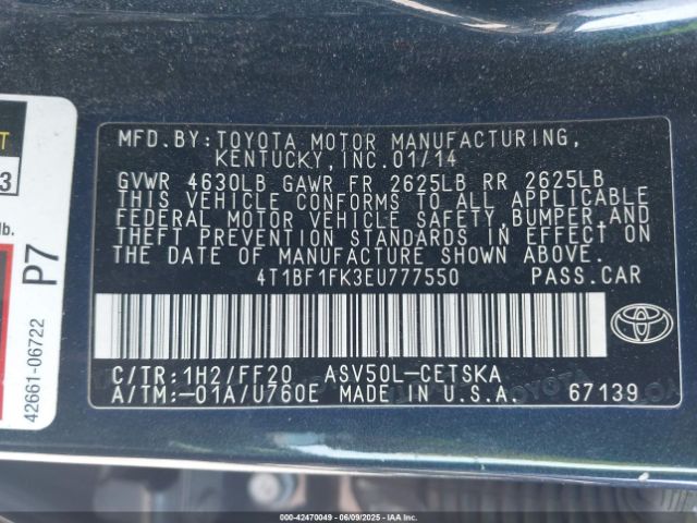 4T1BF1FK3EU777550 Toyota 2ar-fe