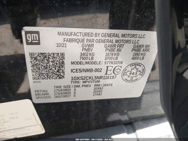 1GKS2CKL5NR116197 GMC l87 - di dfm, alum, gen 5