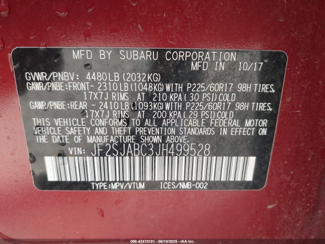 JF2SJABC3JH499528 Subaru naturally aspirated u5