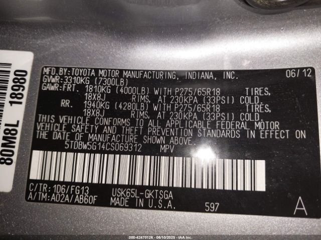 2012 TOYOTA SEQUOIA 5TDBW5G14CS069312 Photo 8
