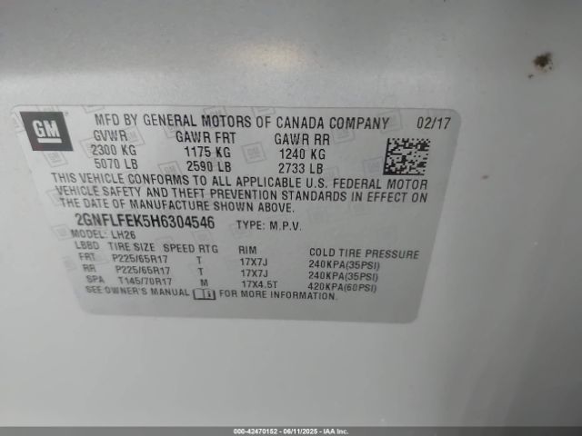 2GNFLFEK5H6304546 Chevrolet EQUINOX LT