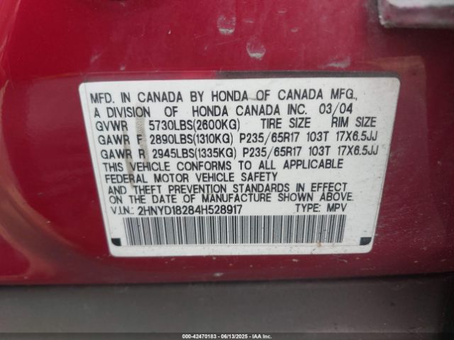 2004 ACURA MDX 2HNYD18284H528917 Photo 8