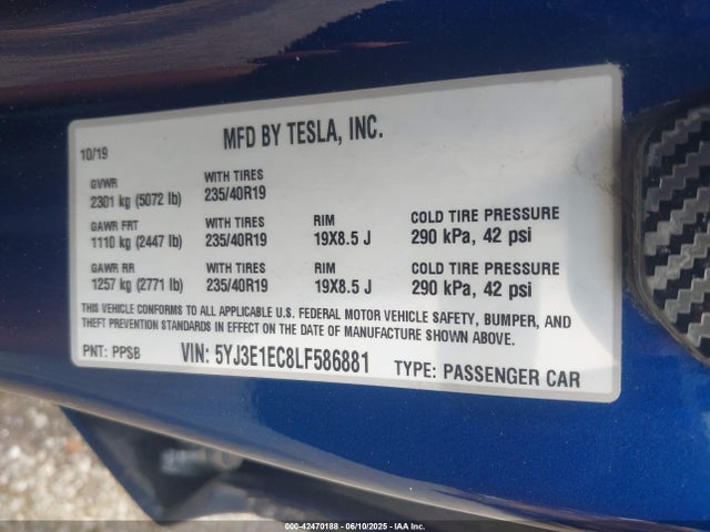 2020 TESLA MODEL 3 5YJ3E1EC8LF586881 Photo 8