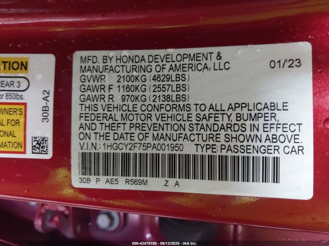 1HGCY2F75PA001950 Honda lfc5
