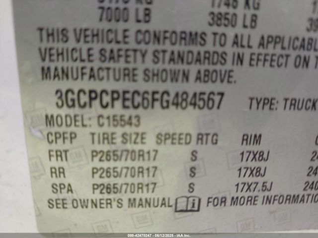 3GCPCPEC6FG484567 Chevrolet l83 - vvt, active fuel management, aluminum