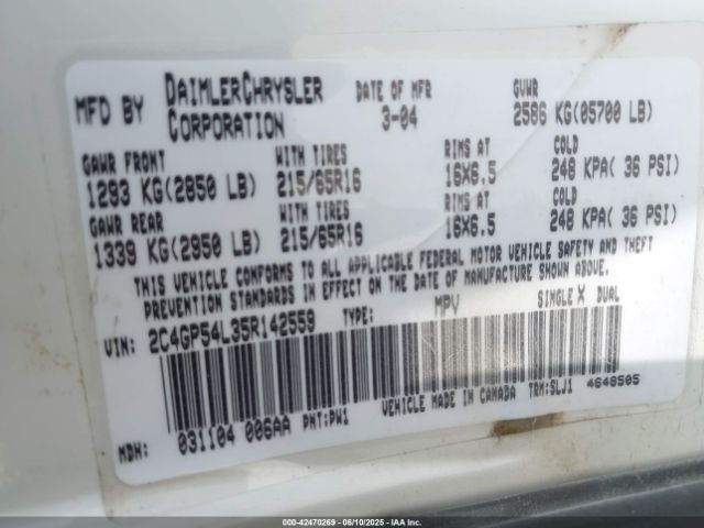 2005 CHRYSLER TOWN & COUNTRY 2C4GP54L35R142559 Photo 8