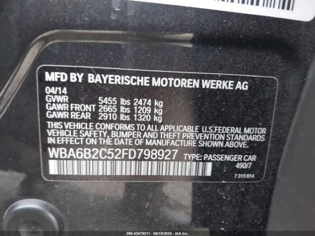 2015 BMW 650I GRAN COUPE WBA6B2C52FD798927 Photo 8