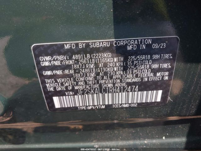 2024 SUBARU FORESTER JF2SKALC1RH412474 Photo 8