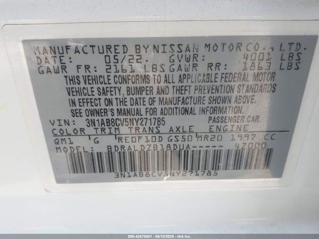 3N1AB8CV5NY271785 Nissan 2022
