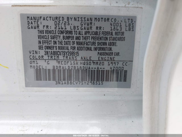 3N1AB8CV7SY298515 Nissan SENTRA SV