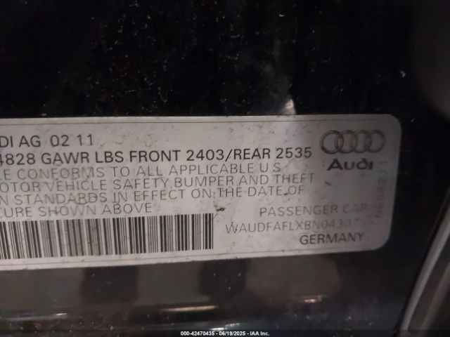 2011 AUDI A4 WAUDFAFLXBN043075 Photo 8