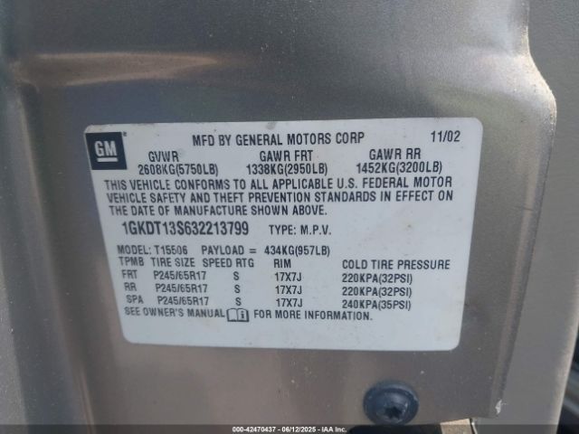 2003 GMC ENVOY 1GKDT13S632213799 Photo 8