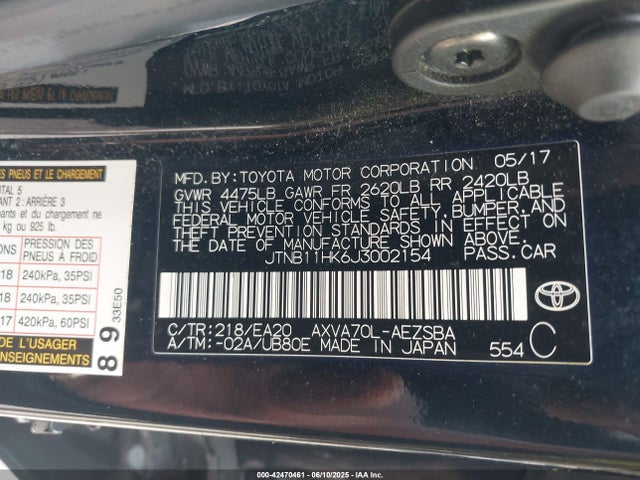 JTNB11HK6J3002154 Toyota a25a-fks