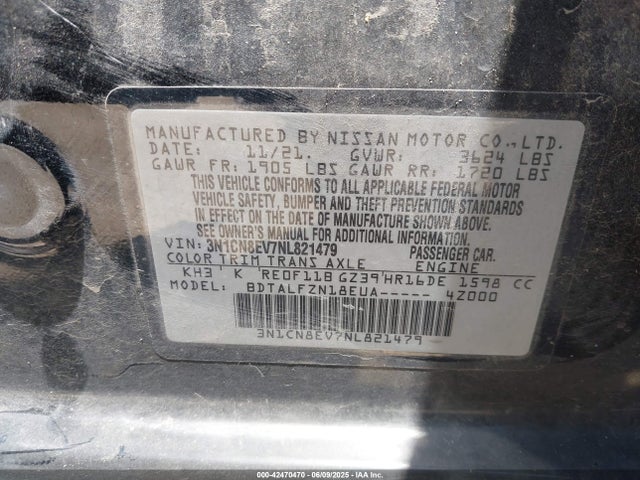 3N1CN8EV7NL821479 Nissan 2022