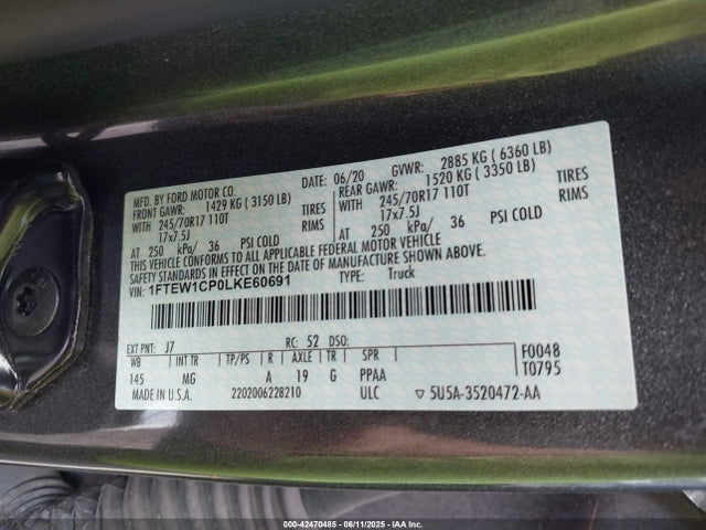 Ford 2.7l-4v 2020 1FTEW1CP0LKE60691 Image 9