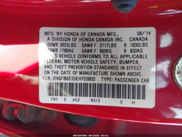 2HGFB6E55EH705800 Honda k24z7