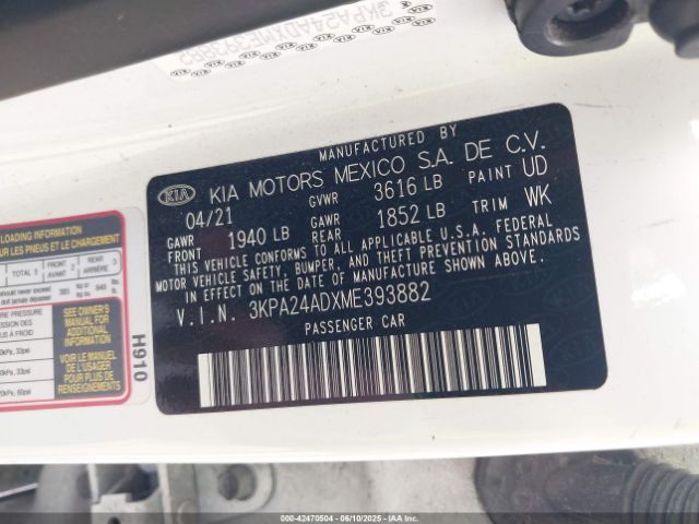 2021 KIA RIO 3KPA24ADXME393882 Photo 8