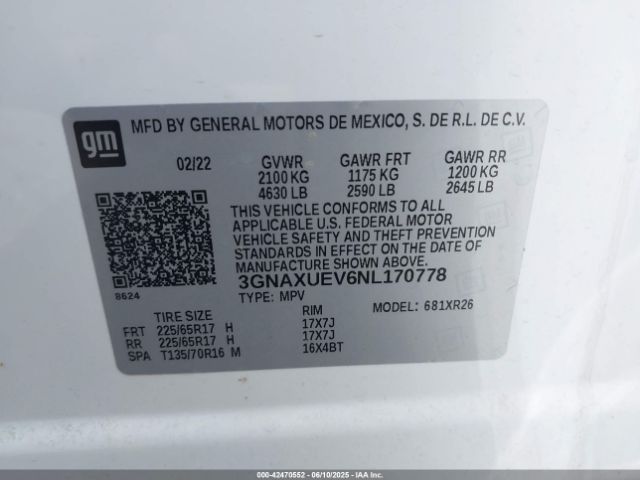 2022 CHEVROLET EQUINOX 3GNAXUEV6NL170778 Photo 8