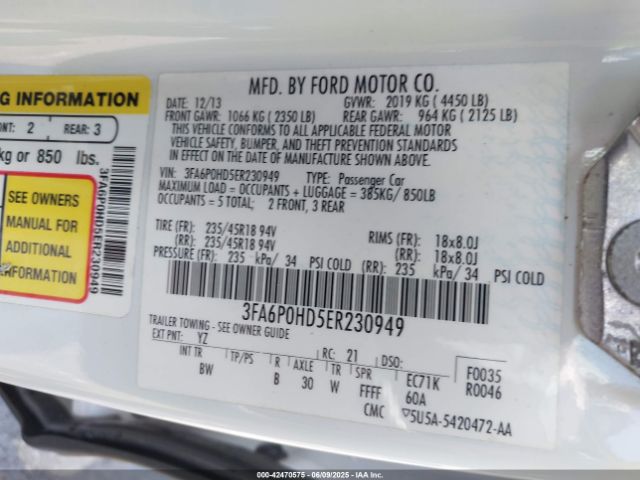 3FA6P0HD5ER230949 Ford FUSION SE