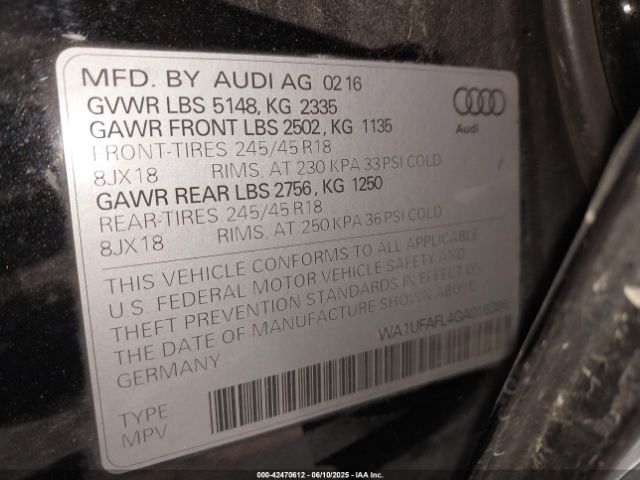 2016 AUDI ALLROAD WA1UFAFL4GA016398 Photo 8